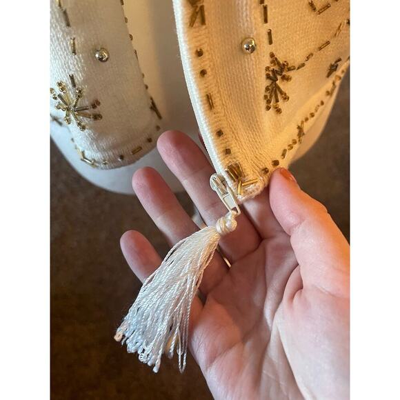 Vintage Holiday White Gold Beaded Vest Grandma Core Fall Christmas Nostalgia - Picture 4 of 8